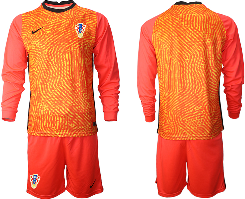 Men 2021 European Cup Croatia red Long sleeve goalkeeper Soccer Jersey